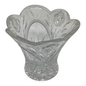 Princess House American Rose Vase Votive Taper Candle Holder Lead Crystal Vtg